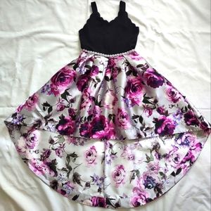 Speechless Big Girl's Floral Mikado Jewel Waist Hi-Lo Fanciful Dress-Size-12